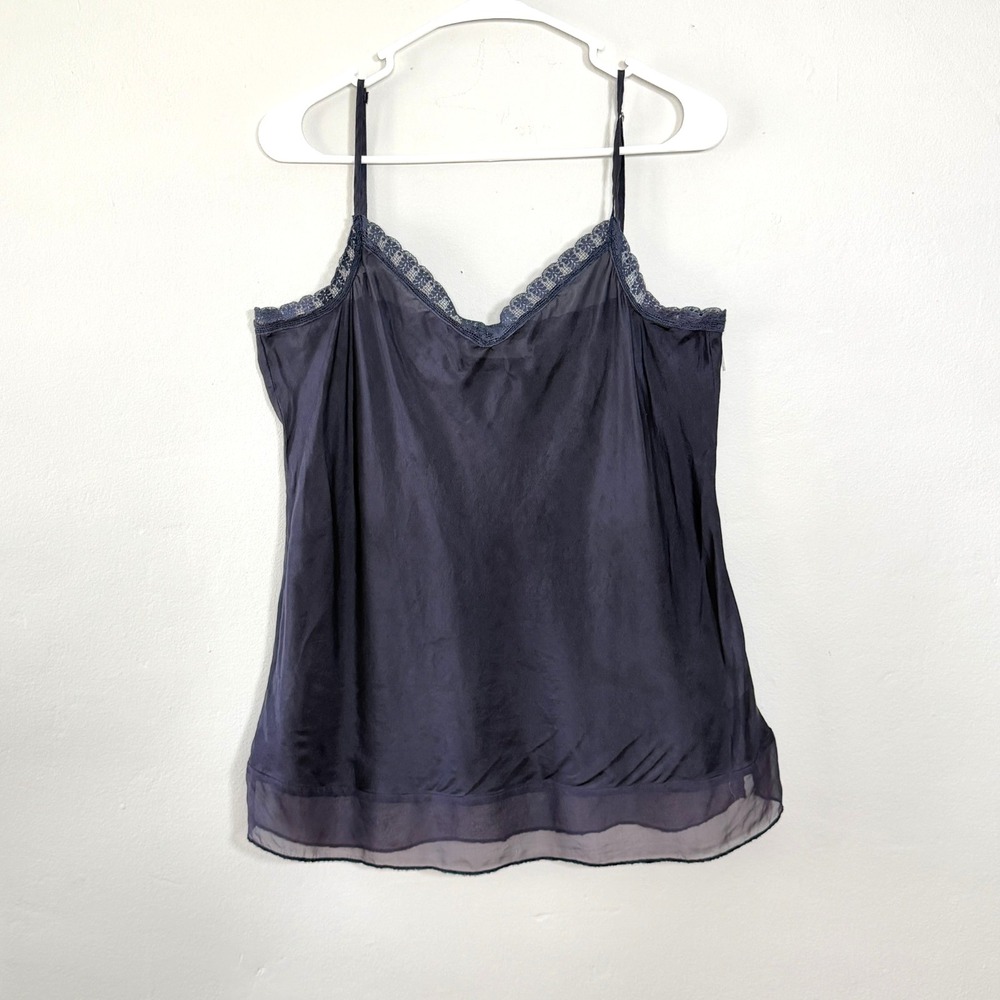 4 Love & Liberty Navy Silk & Lace Cami Top Y2K Coquette Whimsigoth Sz‎ L